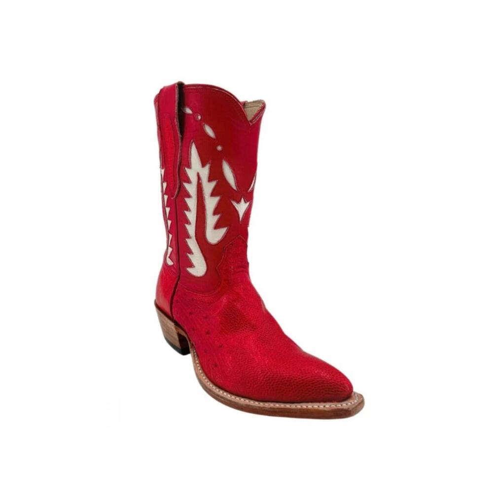 NEW FENOGLIO women's smooth ostrich short boots in red
